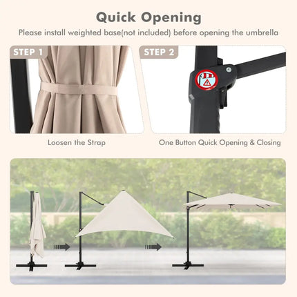 9.5 Feet Square Patio Cantilever Umbrella with 360° Rotation-Beige - Beige - Outdoor Umbrellas