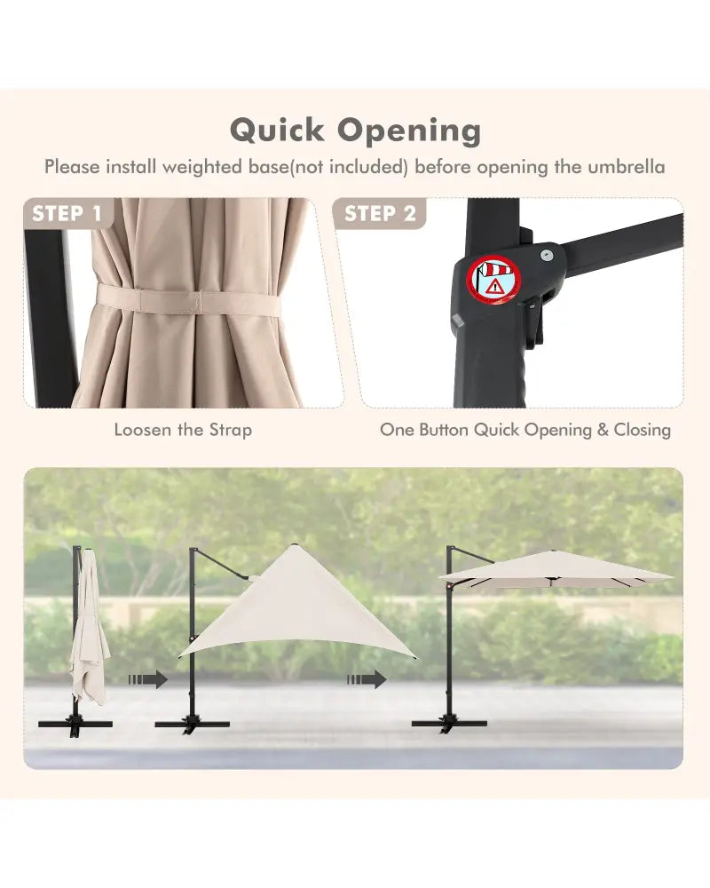 9.5 Feet Square Patio Cantilever Umbrella with 360° Rotation-Beige - Beige - Outdoor Umbrellas
