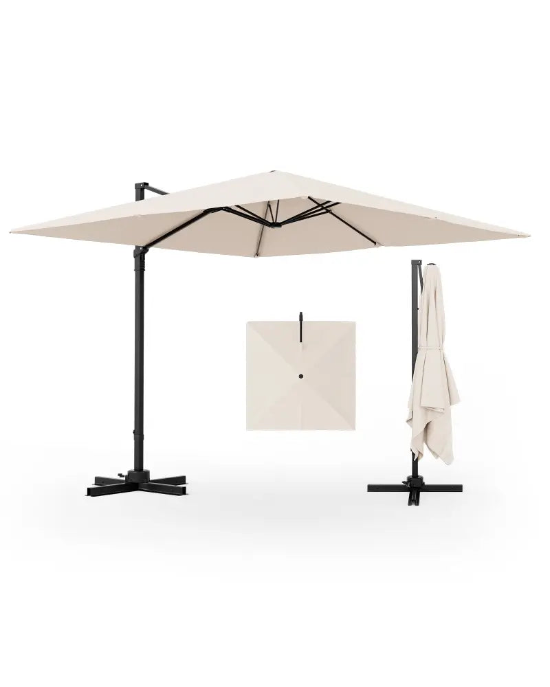 9.5 Feet Square Patio Cantilever Umbrella with 360° Rotation-Beige - Beige - Outdoor Umbrellas