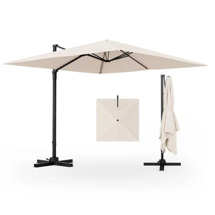 9.5 Feet Square Patio Cantilever Umbrella with 360° Rotation-Beige - Beige - Outdoor Umbrellas