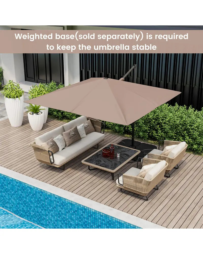 9.5 Feet Square Patio Cantilever Umbrella with 360° Rotation-Coffee - Coffee - Outdoor Umbrellas