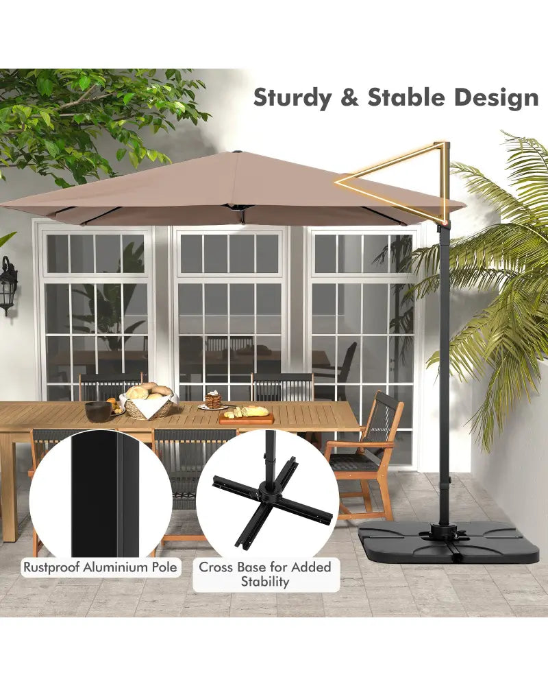 9.5 Feet Square Patio Cantilever Umbrella with 360° Rotation-Coffee - Coffee - Outdoor Umbrellas