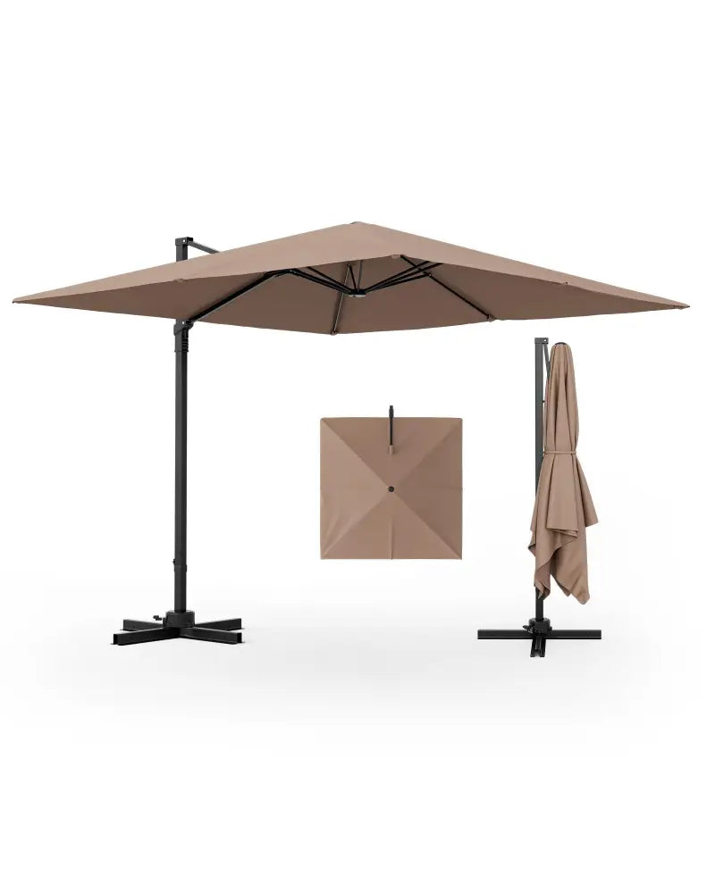 9.5 Feet Square Patio Cantilever Umbrella with 360° Rotation-Coffee - Coffee - Outdoor Umbrellas