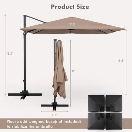 9.5 Feet Square Patio Cantilever Umbrella with 360° Rotation-Coffee - Coffee - Outdoor Umbrellas
