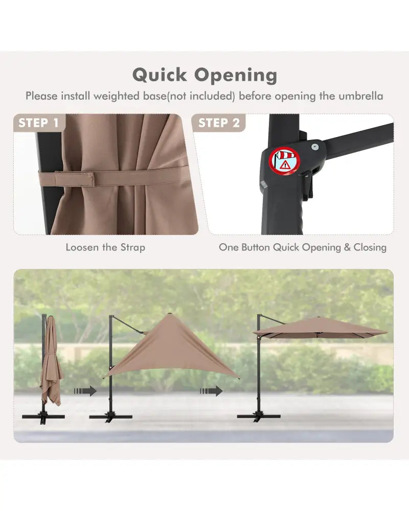 9.5 Feet Square Patio Cantilever Umbrella with 360° Rotation-Coffee - Coffee - Outdoor Umbrellas