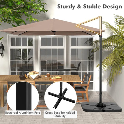 9.5 Feet Square Patio Cantilever Umbrella with 360° Rotation-Coffee - Coffee - Outdoor Umbrellas