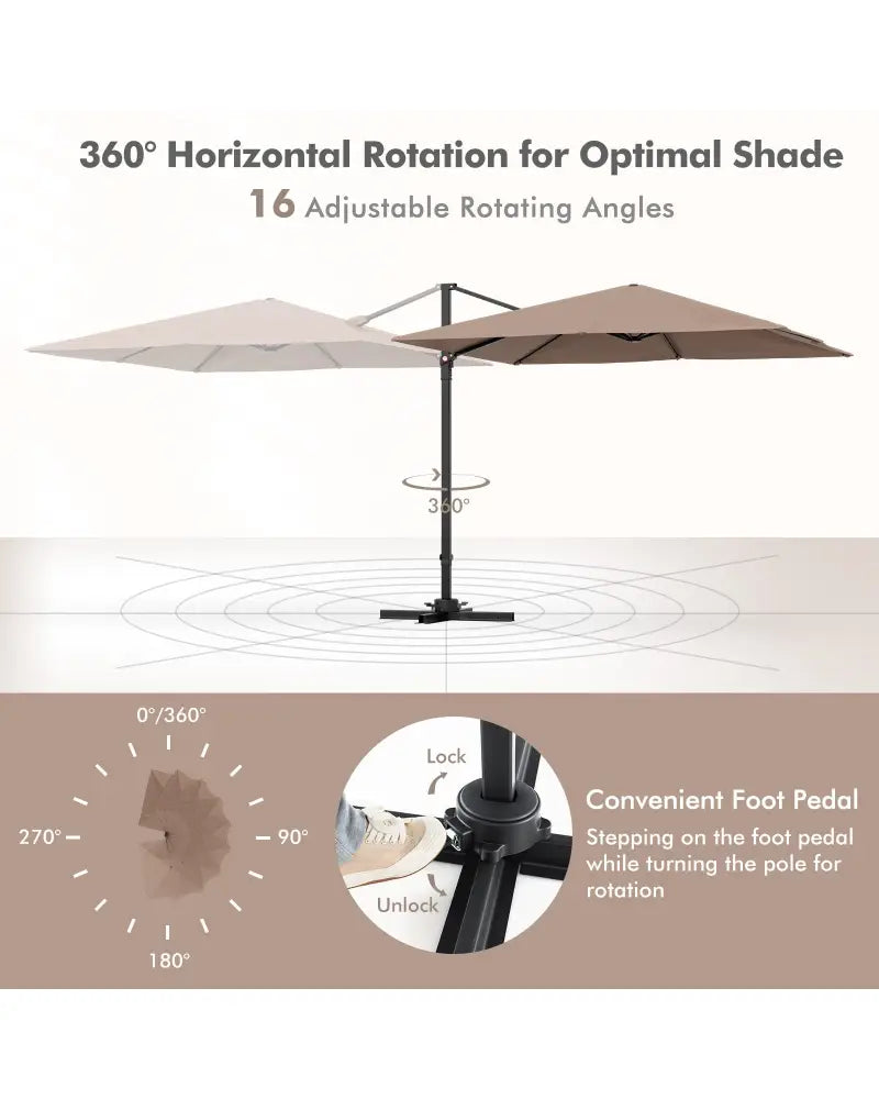 9.5 Feet Square Patio Cantilever Umbrella with 360° Rotation-Coffee - Coffee - Outdoor Umbrellas