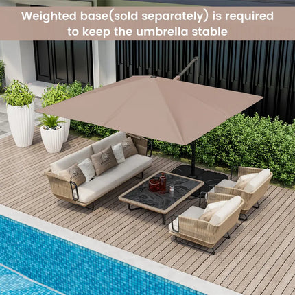 9.5 Feet Square Patio Cantilever Umbrella with 360° Rotation-Coffee - Coffee - Outdoor Umbrellas