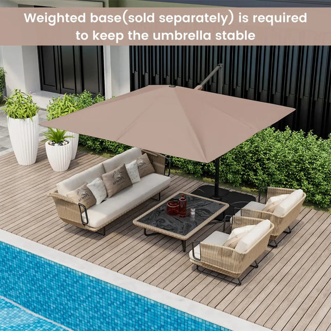 9.5 Feet Square Patio Cantilever Umbrella with 360° Rotation-Coffee - Coffee - Outdoor Umbrellas
