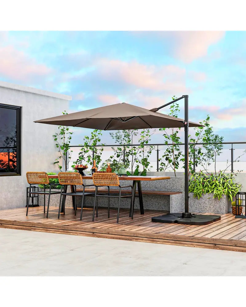 9.5 Feet Square Patio Cantilever Umbrella with 360° Rotation-Coffee - Coffee - Outdoor Umbrellas