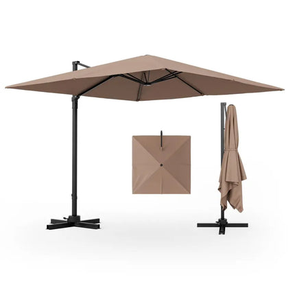 9.5 Feet Square Patio Cantilever Umbrella with 360° Rotation-Coffee - Coffee - Outdoor Umbrellas