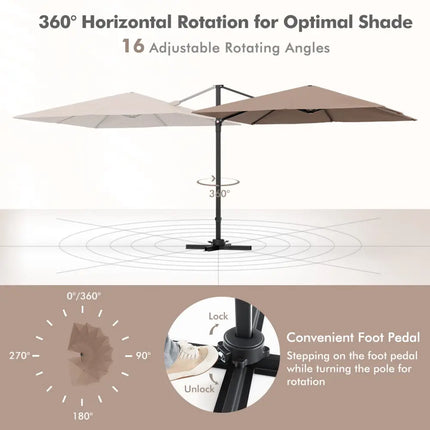 9.5 Feet Square Patio Cantilever Umbrella with 360° Rotation-Coffee - Coffee - Outdoor Umbrellas