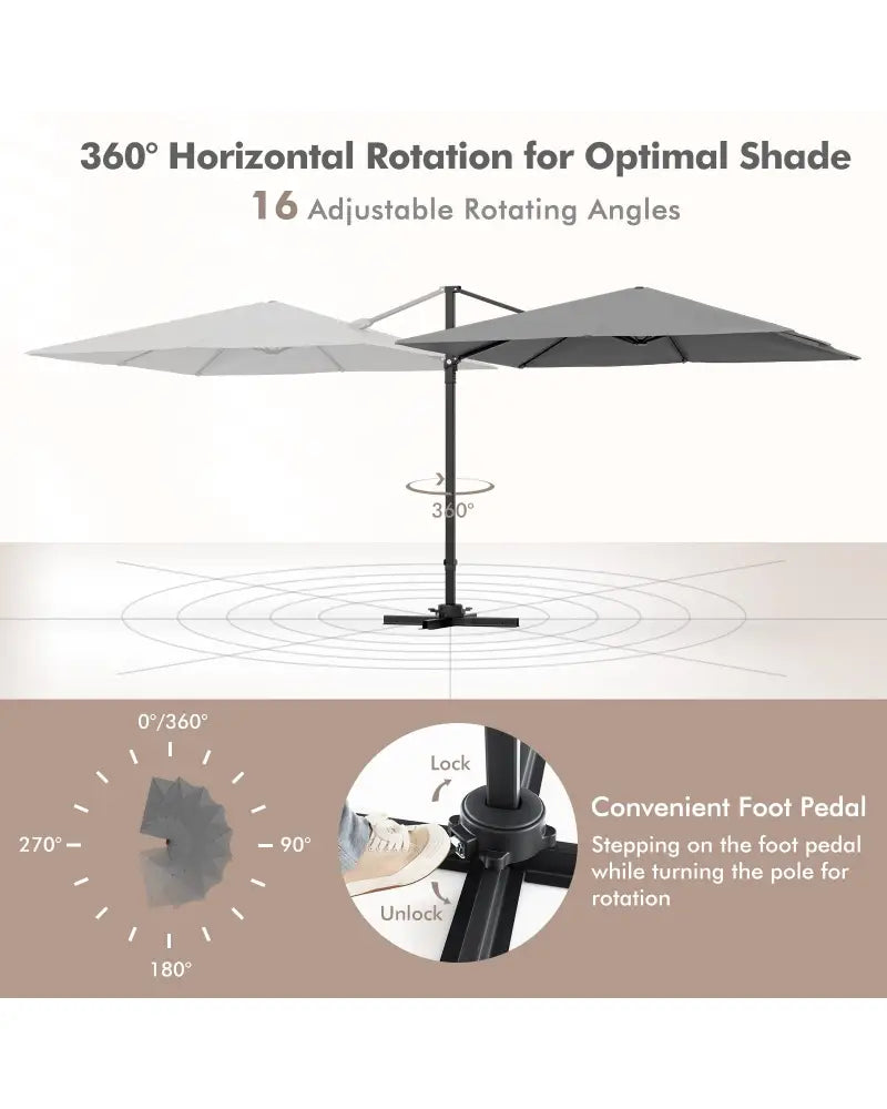 9.5 Feet Square Patio Cantilever Umbrella with 360° Rotation-Gray - Gray - Outdoor Umbrellas