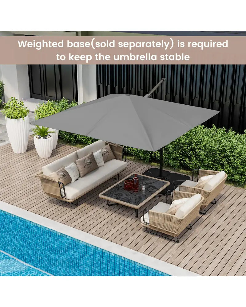 9.5 Feet Square Patio Cantilever Umbrella with 360° Rotation-Gray - Gray - Outdoor Umbrellas