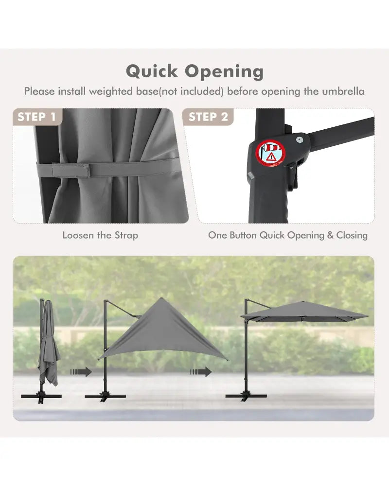 9.5 Feet Square Patio Cantilever Umbrella with 360° Rotation-Gray - Gray - Outdoor Umbrellas