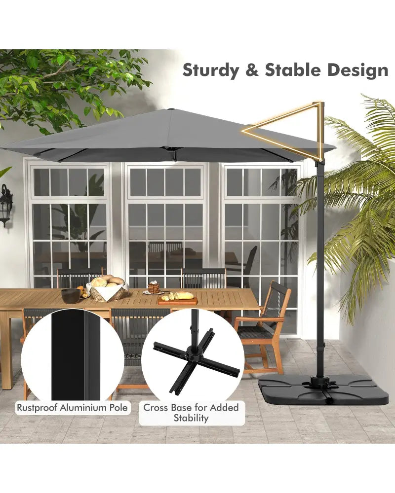 9.5 Feet Square Patio Cantilever Umbrella with 360° Rotation-Gray - Gray - Outdoor Umbrellas
