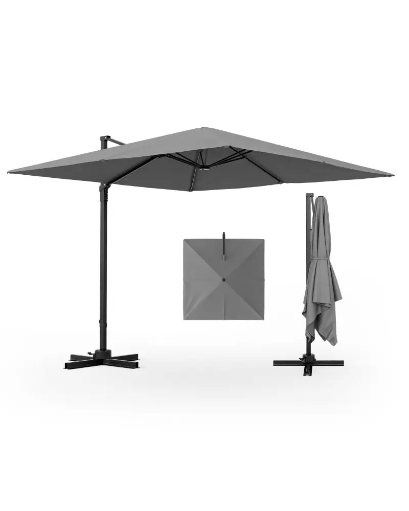 9.5 Feet Square Patio Cantilever Umbrella with 360° Rotation-Gray - Gray - Outdoor Umbrellas