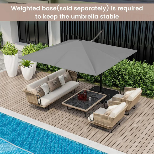 9.5 Feet Square Patio Cantilever Umbrella with 360° Rotation-Gray - Gray - Outdoor Umbrellas
