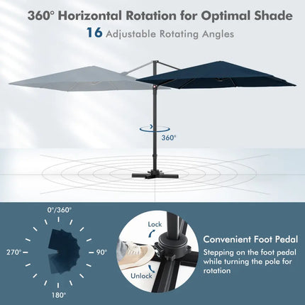 9.5 Feet Square Patio Cantilever Umbrella with 360° Rotation-Navy - Navy - Outdoor Umbrellas