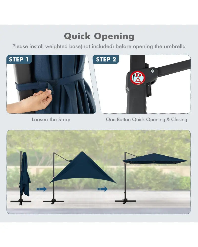 9.5 Feet Square Patio Cantilever Umbrella with 360° Rotation-Navy - Navy - Outdoor Umbrellas