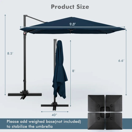 9.5 Feet Square Patio Cantilever Umbrella with 360° Rotation-Navy - Navy - Outdoor Umbrellas