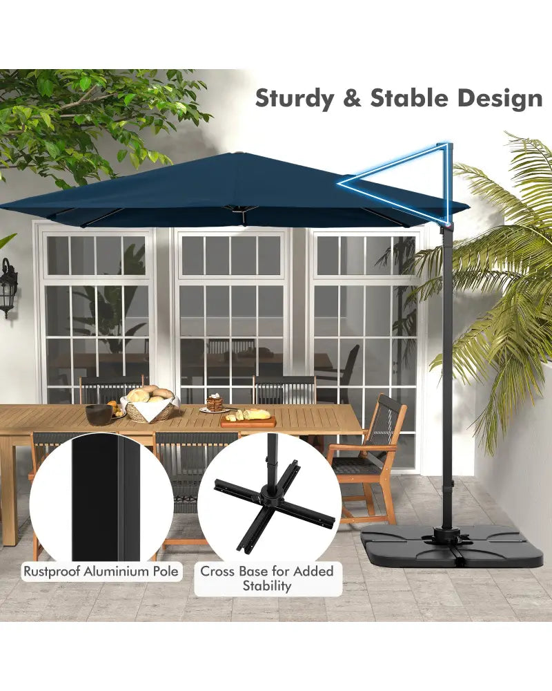 9.5 Feet Square Patio Cantilever Umbrella with 360° Rotation-Navy - Navy - Outdoor Umbrellas