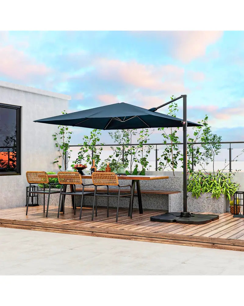 9.5 Feet Square Patio Cantilever Umbrella with 360° Rotation-Navy - Navy - Outdoor Umbrellas