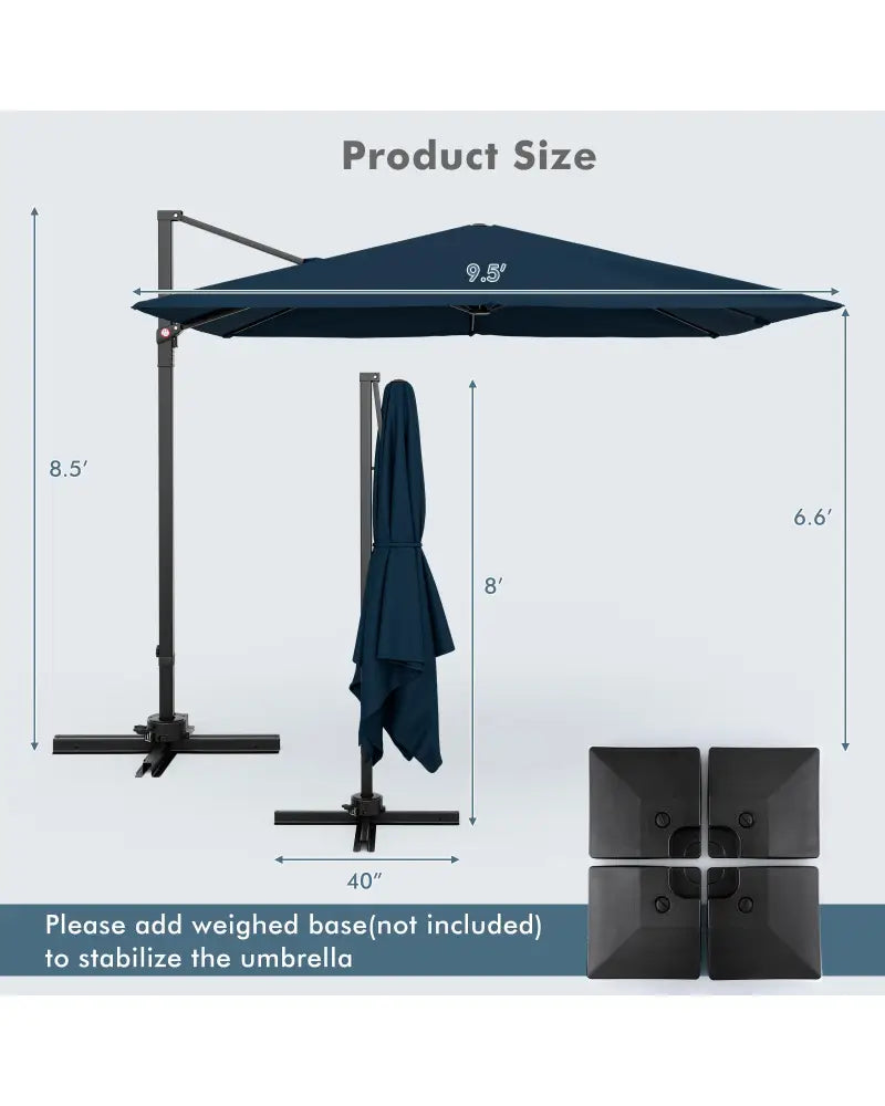 9.5 Feet Square Patio Cantilever Umbrella with 360° Rotation-Navy - Navy - Outdoor Umbrellas