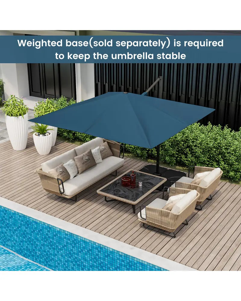 9.5 Feet Square Patio Cantilever Umbrella with 360° Rotation-Navy - Navy - Outdoor Umbrellas