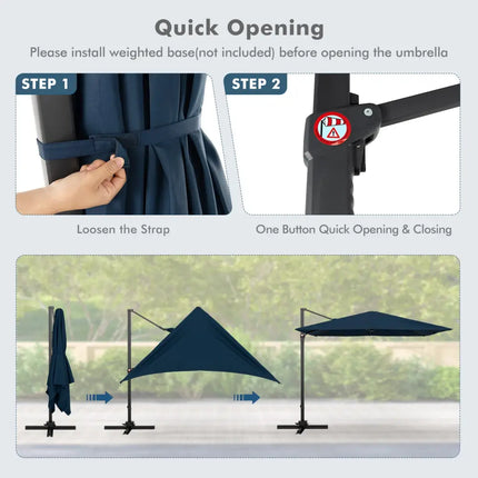 9.5 Feet Square Patio Cantilever Umbrella with 360° Rotation-Navy - Navy - Outdoor Umbrellas