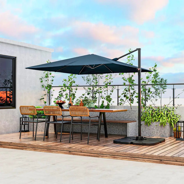9.5 Feet Square Patio Cantilever Umbrella with 360° Rotation-Navy - Navy - Outdoor Umbrellas