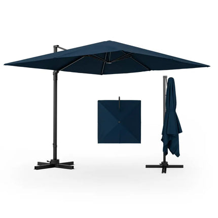 9.5 Feet Square Patio Cantilever Umbrella with 360° Rotation-Navy - Navy - Outdoor Umbrellas