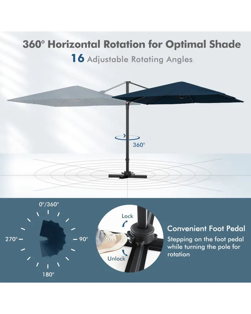 9.5 Feet Square Patio Cantilever Umbrella with 360° Rotation-Navy - Navy - Outdoor Umbrellas