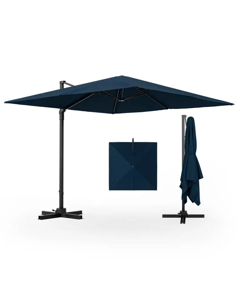 9.5 Feet Square Patio Cantilever Umbrella with 360° Rotation-Navy - Navy - Outdoor Umbrellas