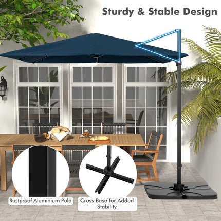 9.5 Feet Square Patio Cantilever Umbrella with 360° Rotation-Navy - Navy - Outdoor Umbrellas