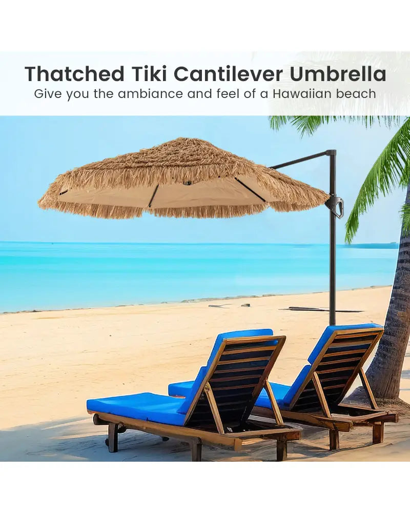 9.5 FT Cantilever Tiki Patio Umbrella Hawaiian Style Offset Hanging Umbrella-Natural - Natural - Outdoor Umbrellas