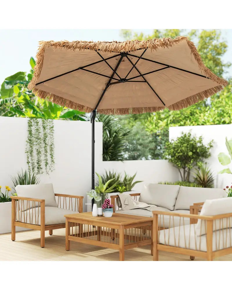 9.5 FT Cantilever Tiki Patio Umbrella Hawaiian Style Offset Hanging Umbrella-Natural - Natural - Outdoor Umbrellas