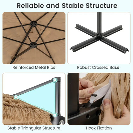 9.5 FT Cantilever Tiki Patio Umbrella Hawaiian Style Offset Hanging Umbrella-Natural - Natural - Outdoor Umbrellas