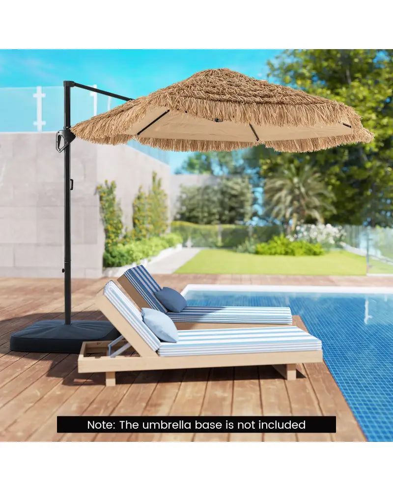9.5 FT Cantilever Tiki Patio Umbrella Hawaiian Style Offset Hanging Umbrella-Natural - Natural - Outdoor Umbrellas