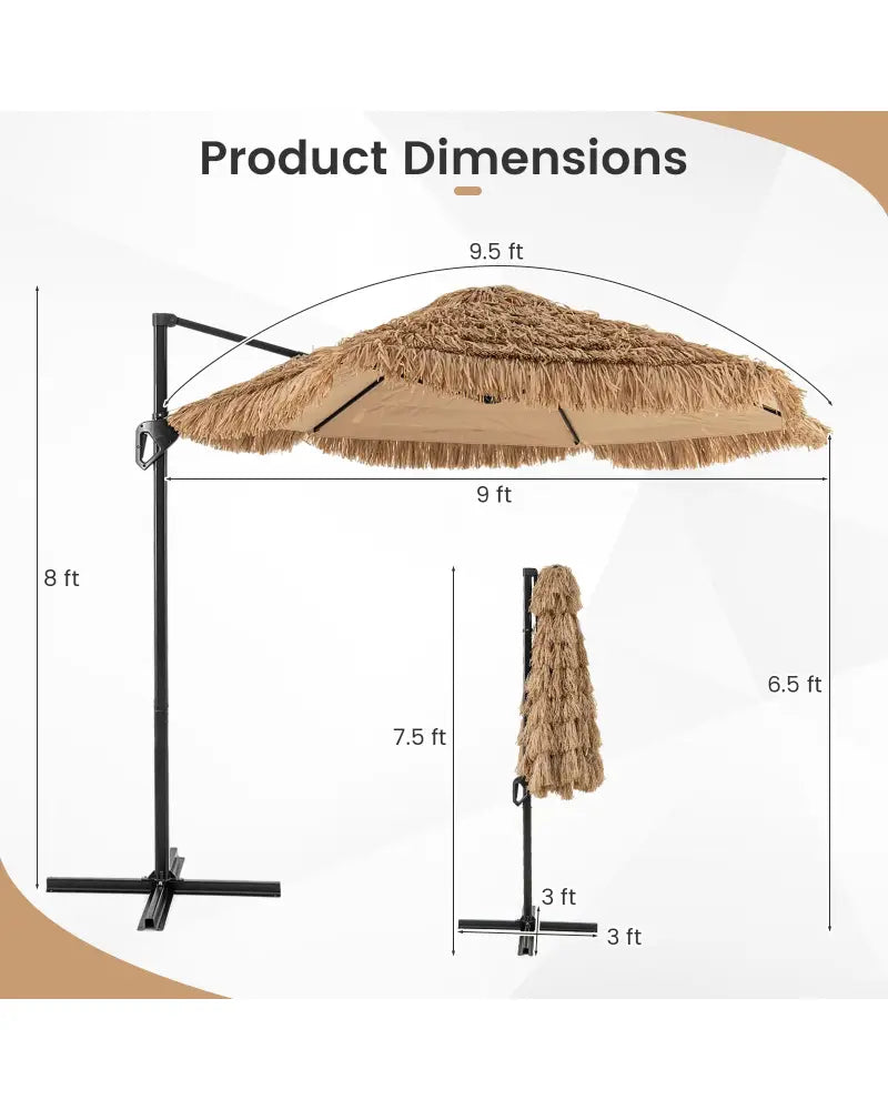9.5 FT Cantilever Tiki Patio Umbrella Hawaiian Style Offset Hanging Umbrella-Natural - Natural - Outdoor Umbrellas