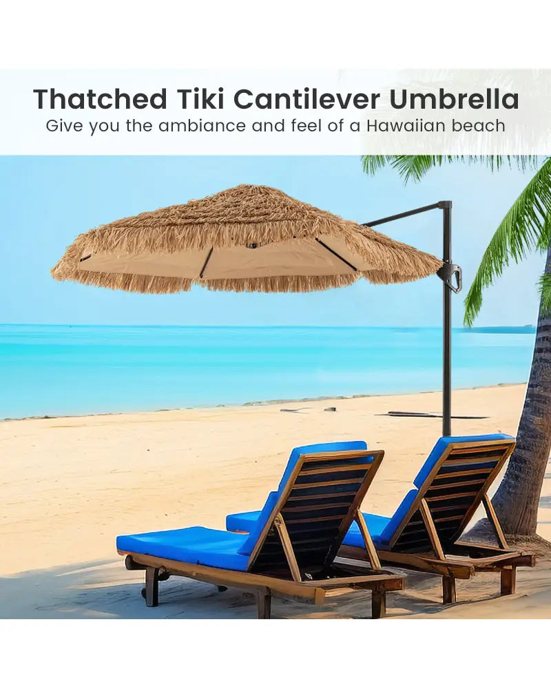 9.5 FT Cantilever Tiki Patio Umbrella Hawaiian Style Offset Hanging Umbrella-Natural - Natural - Outdoor Umbrellas
