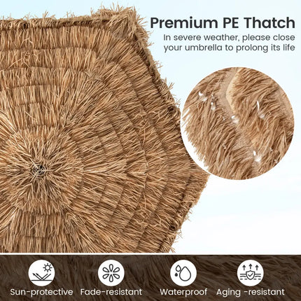 9.5 FT Cantilever Tiki Patio Umbrella Hawaiian Style Offset Hanging Umbrella-Natural - Natural - Outdoor Umbrellas