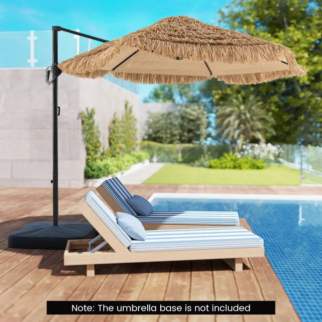 9.5 FT Cantilever Tiki Patio Umbrella Hawaiian Style Offset Hanging Umbrella-Natural - Natural - Outdoor Umbrellas