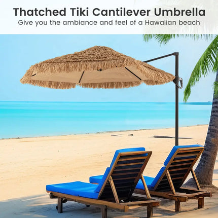 9.5 FT Cantilever Tiki Patio Umbrella Hawaiian Style Offset Hanging Umbrella-Natural - Natural - Outdoor Umbrellas