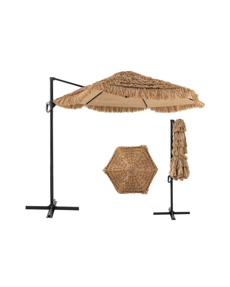 9.5 FT Cantilever Tiki Patio Umbrella Hawaiian Style Offset Hanging Umbrella-Natural - Natural - Outdoor Umbrellas