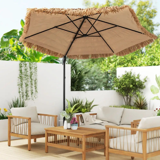 9.5 FT Cantilever Tiki Patio Umbrella Hawaiian Style Offset Hanging Umbrella-Natural - Natural - Outdoor Umbrellas