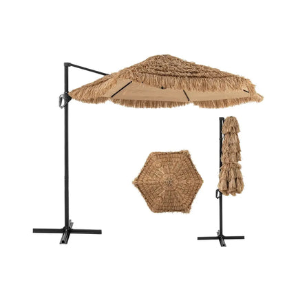 9.5 FT Cantilever Tiki Patio Umbrella Hawaiian Style Offset Hanging Umbrella-Natural - Natural - Outdoor Umbrellas