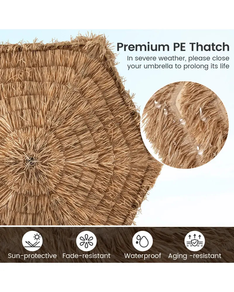 9.5 FT Cantilever Tiki Patio Umbrella Hawaiian Style Offset Hanging Umbrella-Natural - Natural - Outdoor Umbrellas