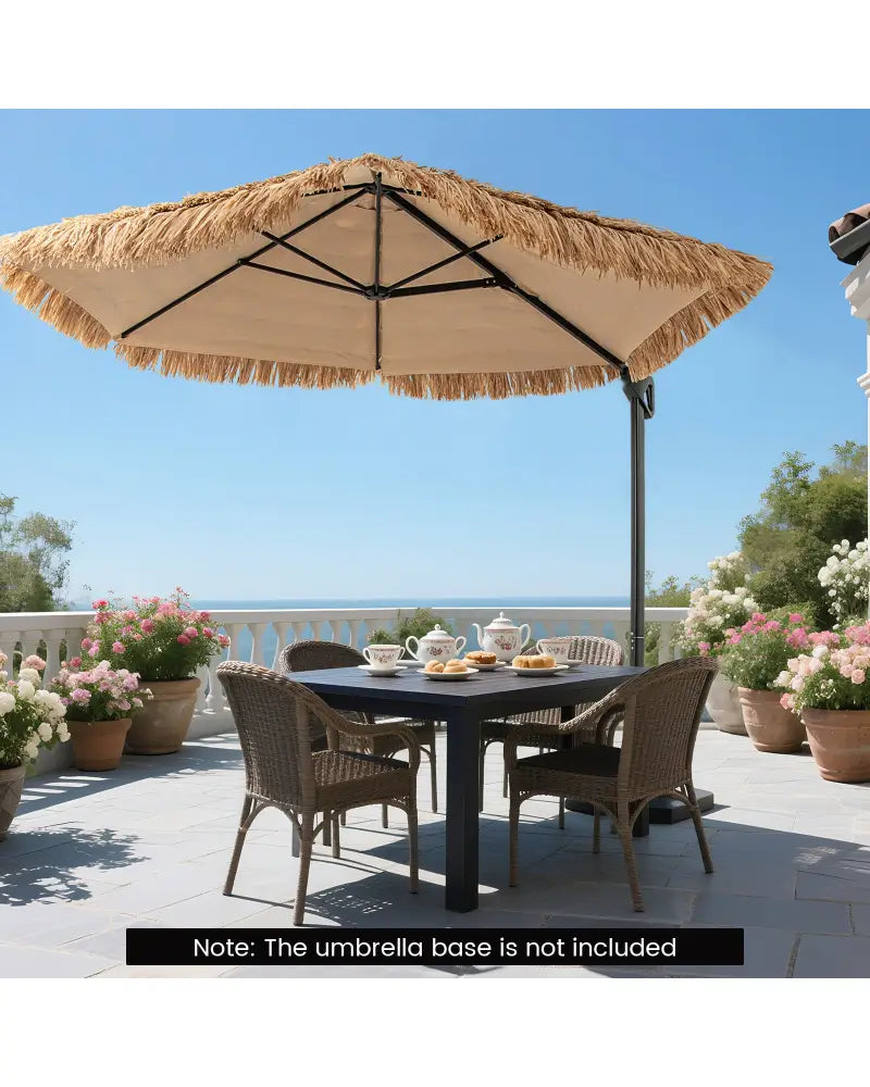 9.5 FT Cantilever Tiki Patio Umbrella Hawaiian Style Offset Hanging Umbrella-Natural - Natural - Outdoor Umbrellas