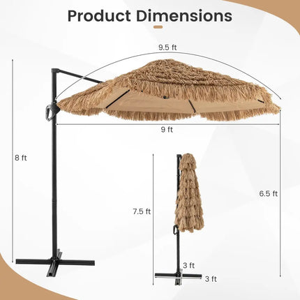 9.5 FT Cantilever Tiki Patio Umbrella Hawaiian Style Offset Hanging Umbrella-Natural - Natural - Outdoor Umbrellas